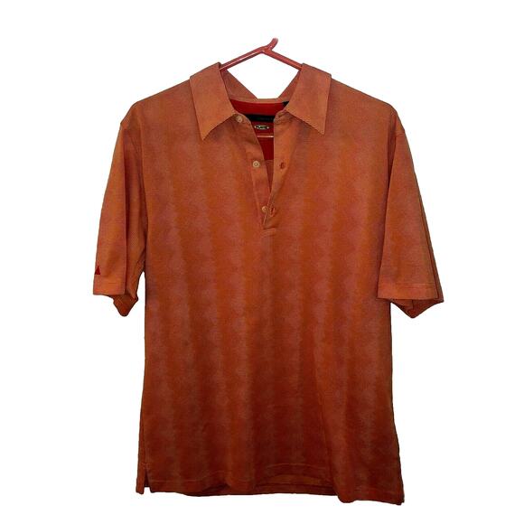 Greg Norman Golf Polo Shirt Men's Small Orange Geometric Print Short Sleeve - Picture 1 of 5